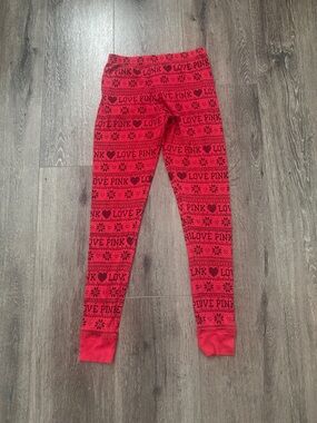 PINK Victoria's Secret Red and Black 'Love PINK' Logo Kids Leggings